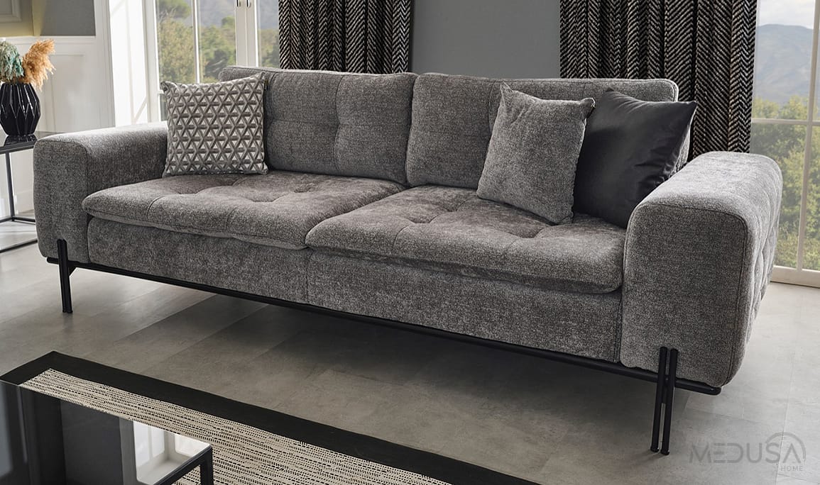 Medusa Home Mobilya - Fluffy Gri Üçlü Koltuk