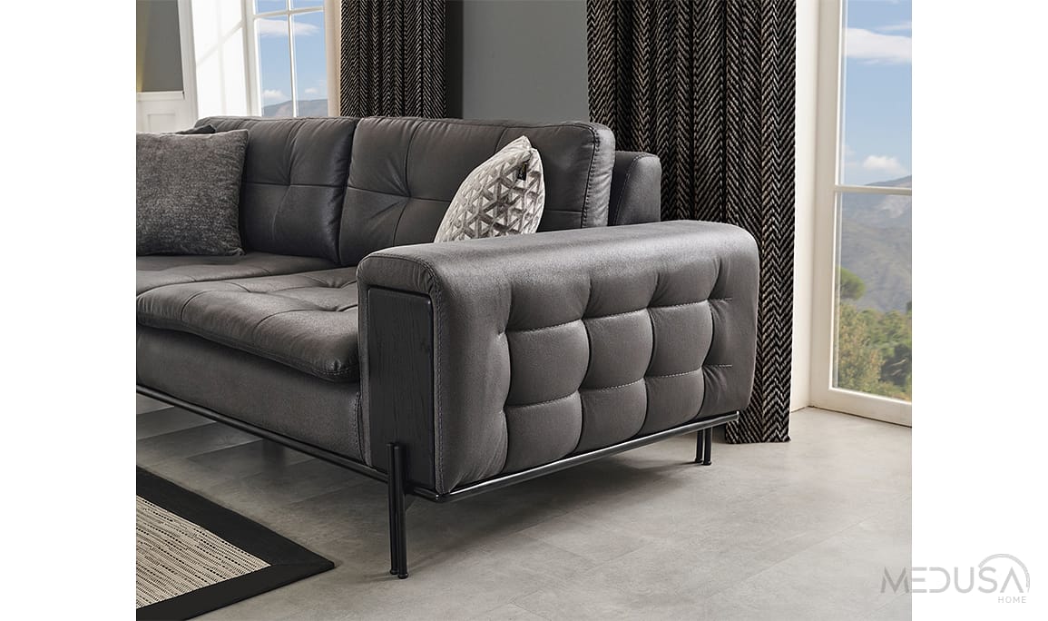 Medusa Home Mobilya - Fluffy Siyah Üçlü Koltuk