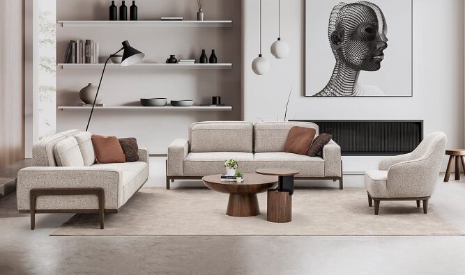 Medusa Home Mobilya - Fresco İtalyan Cevizi Koltuk Takımı - Modern Koltuk Takımları