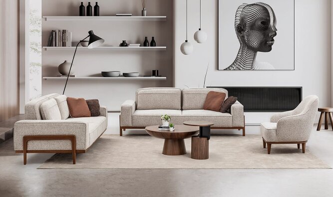 Medusa Home Mobilya - Fresco Türk Cevizi Koltuk Takımı - Modern Koltuk Takımları