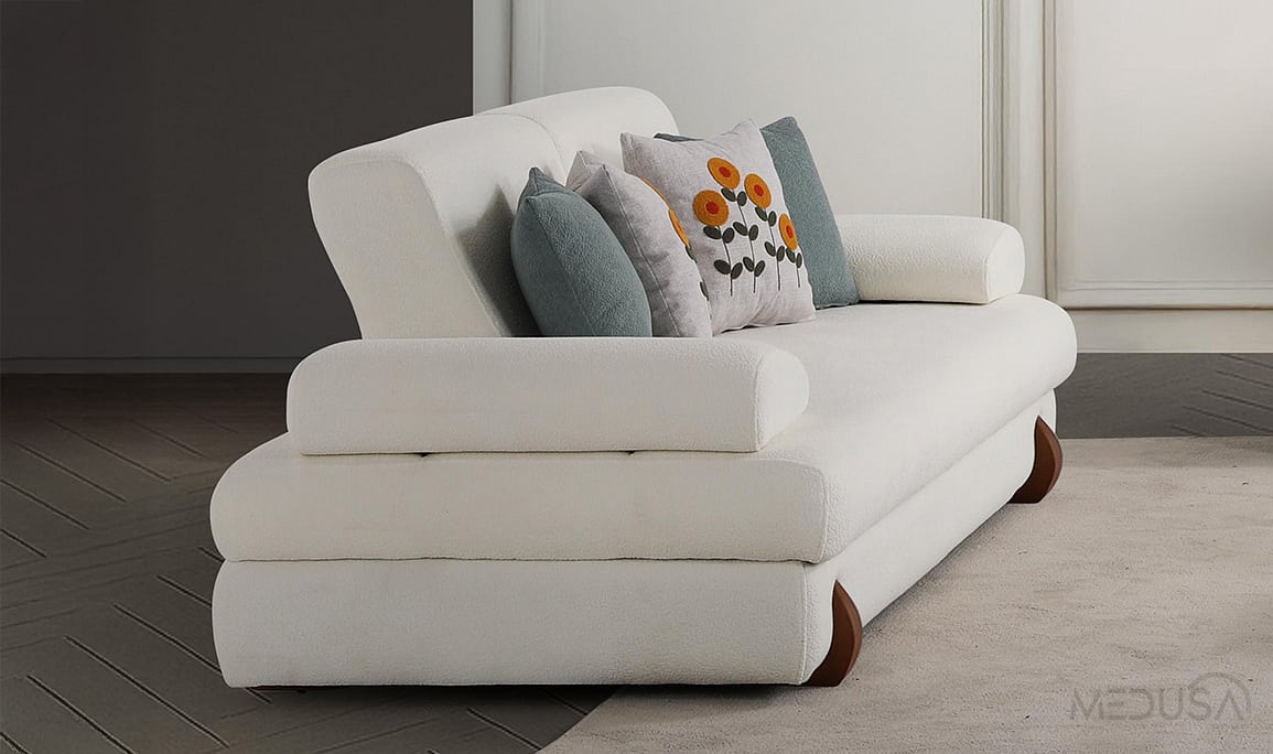Medusa Home Mobilya - Gala Beyaz Üçlü Koltuk
