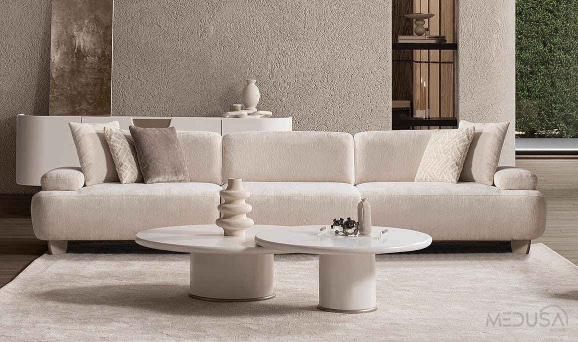 Medusa Home Mobilya - Glaze Beyaz Dörtlü Koltuk