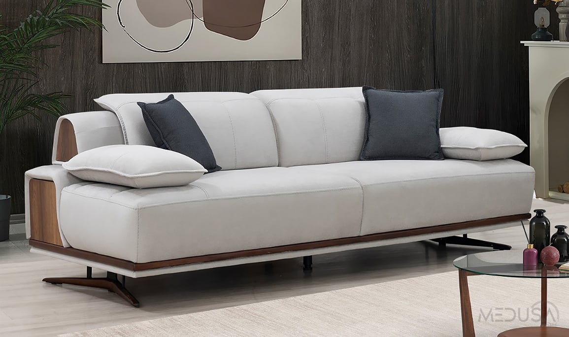 Medusa Home Mobilya - Guzzi Beyaz Üçlü Koltuk