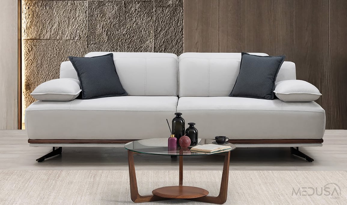 Medusa Home Mobilya - Guzzi Beyaz Üçlü Koltuk
