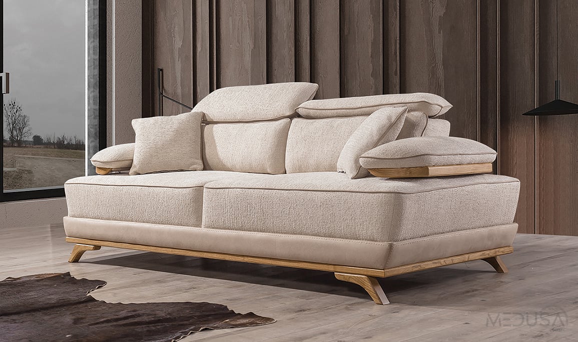 Medusa Home Mobilya - Hana Beyaz Üçlü Koltuk