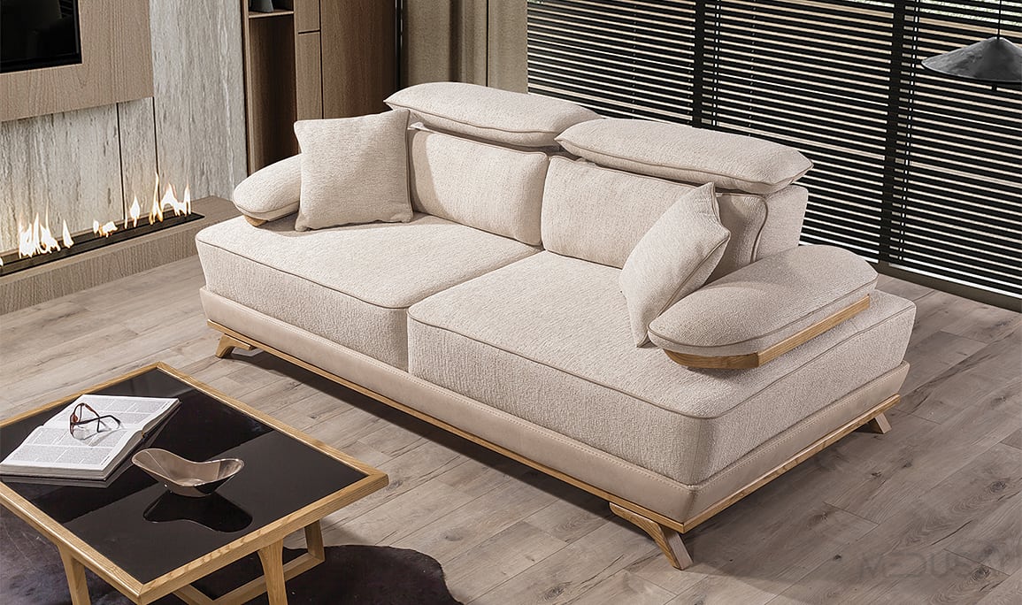 Medusa Home Mobilya - Hana Beyaz Üçlü Koltuk