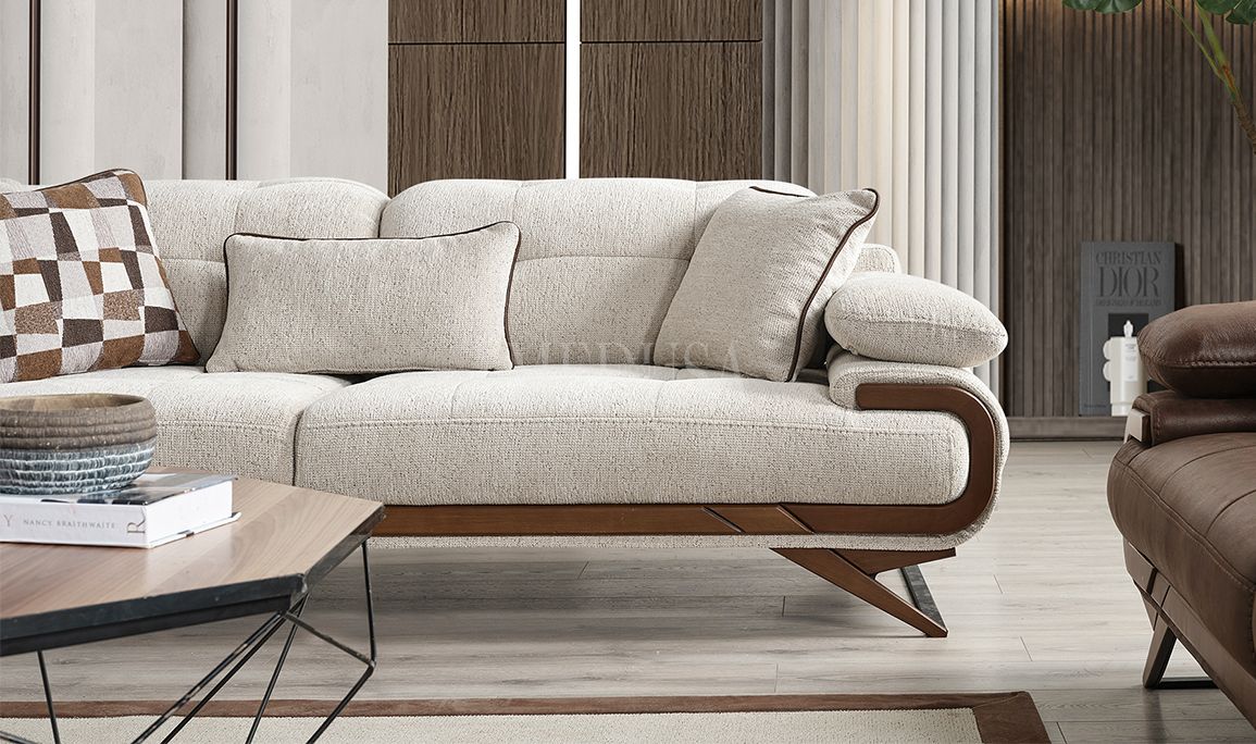 Medusa Home Mobilya - Harrison Beyaz Üçlü Koltuk