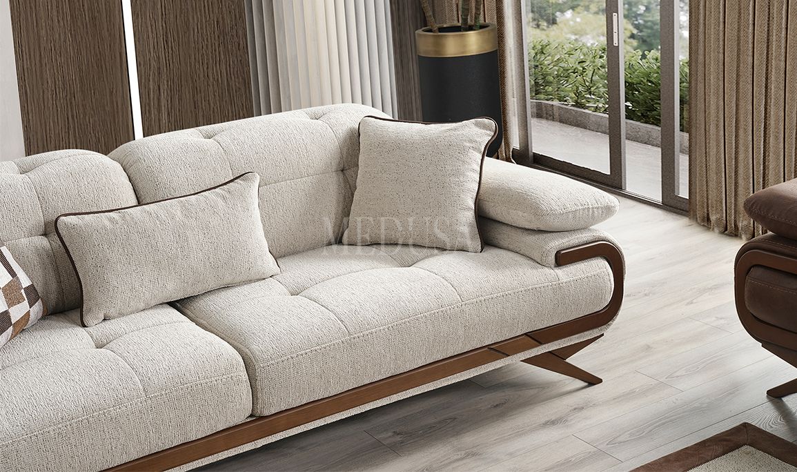 Medusa Home Mobilya - Harrison Beyaz Üçlü Koltuk