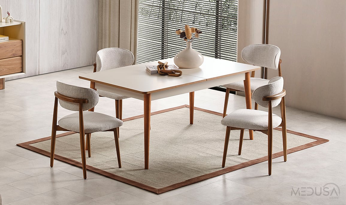 Medusa Home Mobilya - Heritage Krem & Ceviz Sandalye
