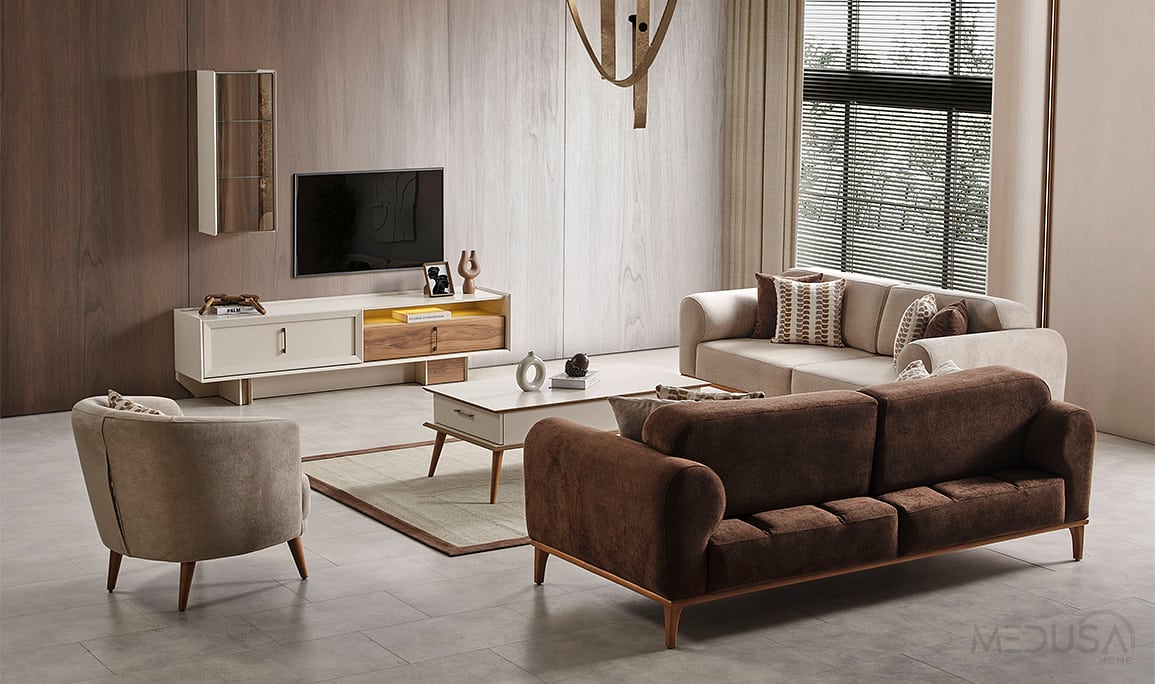 Medusa Home Mobilya - Heritage Krem & Ceviz Tv Ünitesi