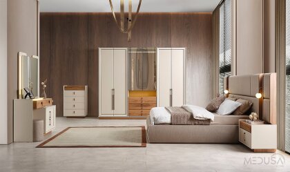 Medusa Home Mobilya - Heritage Krem & Ceviz Yatak Odası