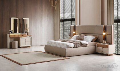 Medusa Home Mobilya - Heritage Krem & Ceviz Yatak Odası