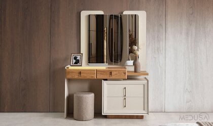 Medusa Home Mobilya - Heritage Krem & Ceviz Yatak Odası