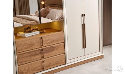 Medusa Home Mobilya - Heritage Krem & Ceviz Yatak Odası