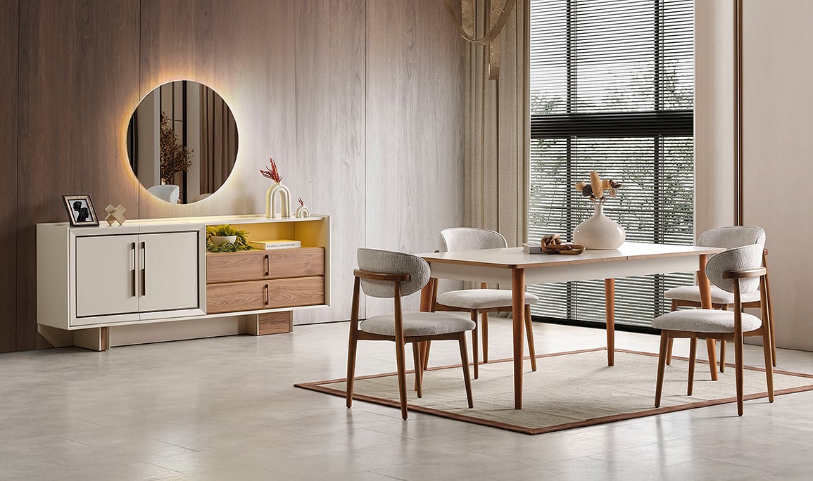 Medusa Home Mobilya - Heritage Krem & Ceviz Yemek Odası