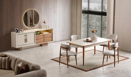 Medusa Home Mobilya - Heritage Krem & Ceviz Yemek Odası