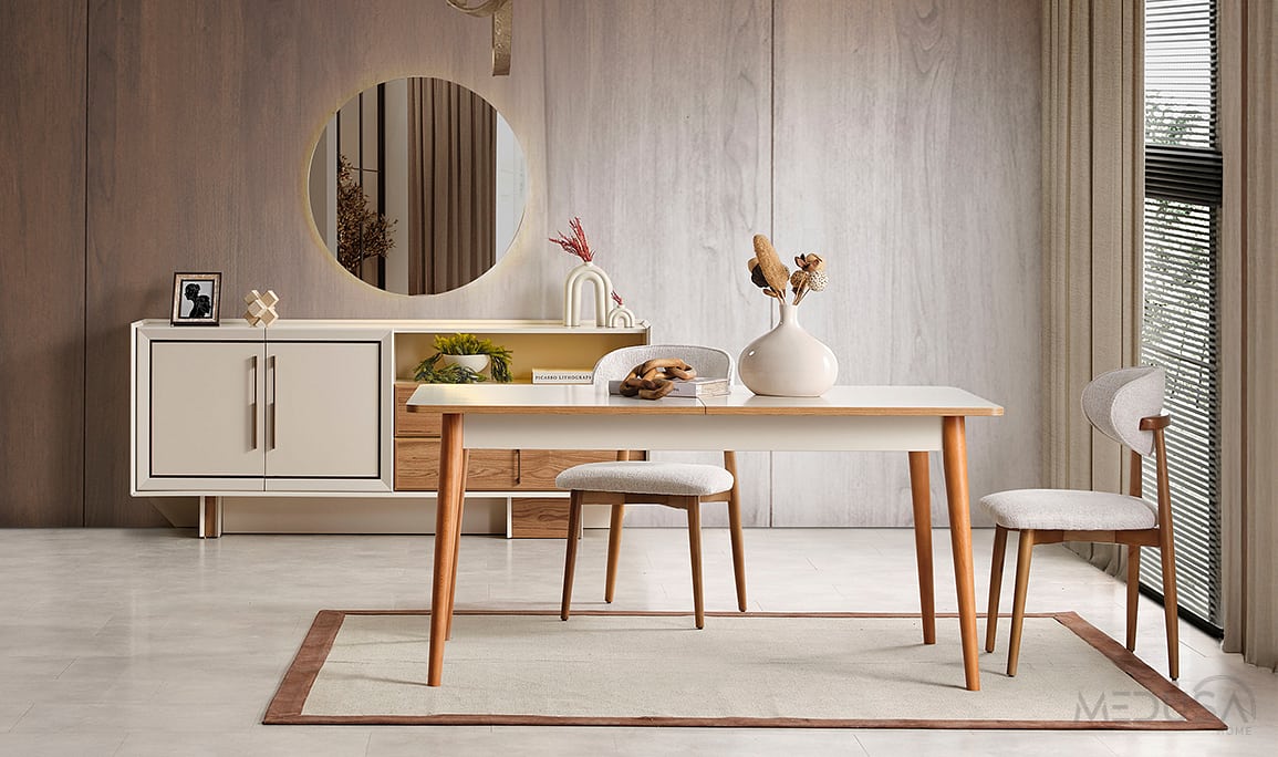 Medusa Home Mobilya - Heritage Krem & Ceviz Yemek Odası