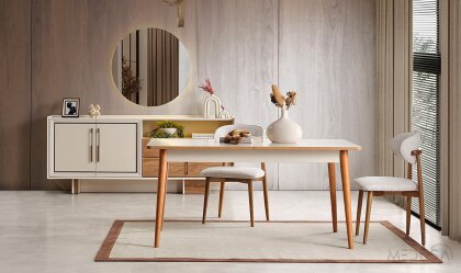 Medusa Home Mobilya - Heritage Krem & Ceviz Yemek Odası