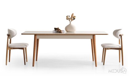 Medusa Home Mobilya - Heritage Krem & Ceviz Yemek Odası