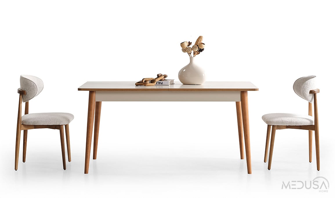 Medusa Home Mobilya - Heritage Krem & Ceviz Yemek Odası