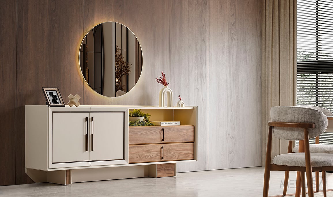 Medusa Home Mobilya - Heritage Krem & Ceviz Yemek Odası