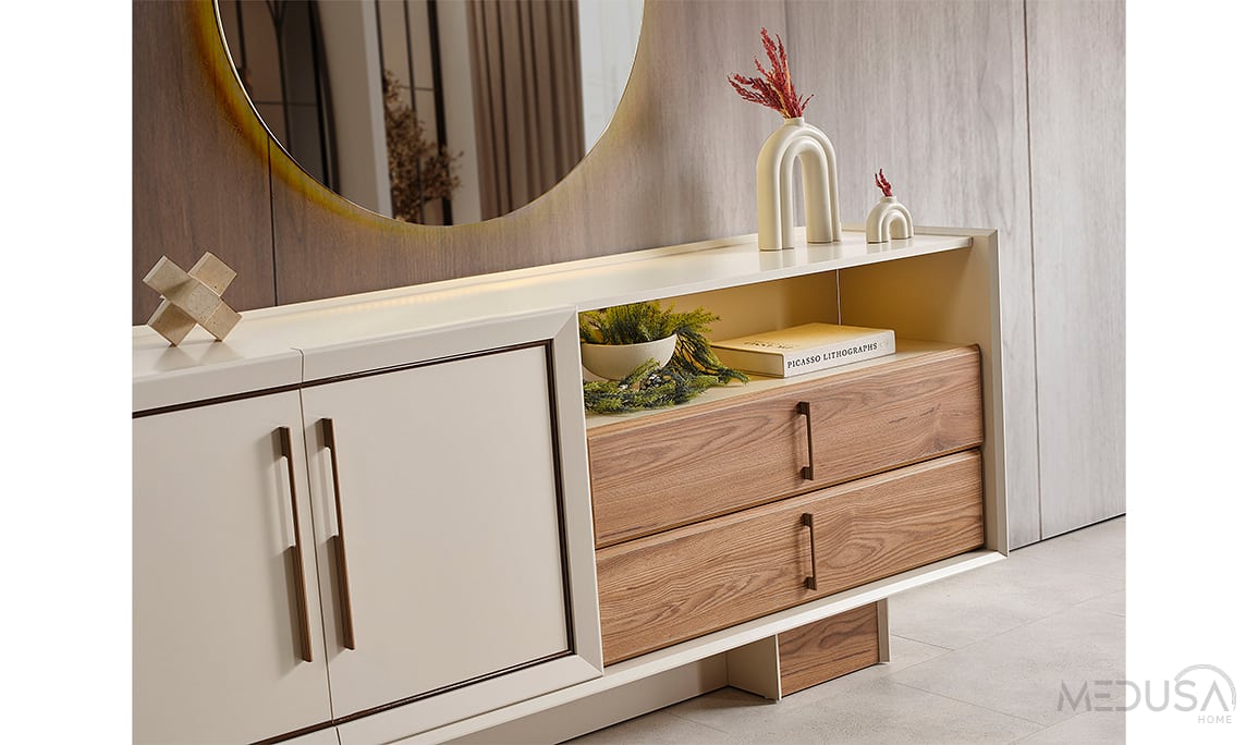 Medusa Home Mobilya - Heritage Krem & Ceviz Yemek Odası