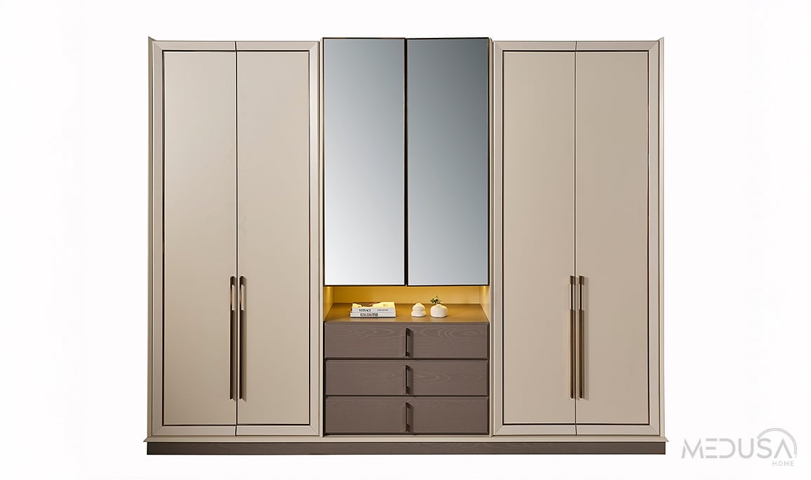 Medusa Home Mobilya - Heritage Krem & Gri Gardırop