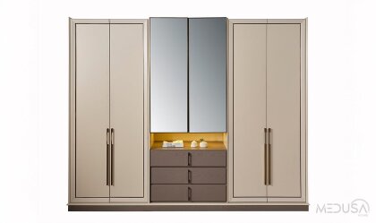Medusa Home Mobilya - Heritage Krem & Gri Gardırop