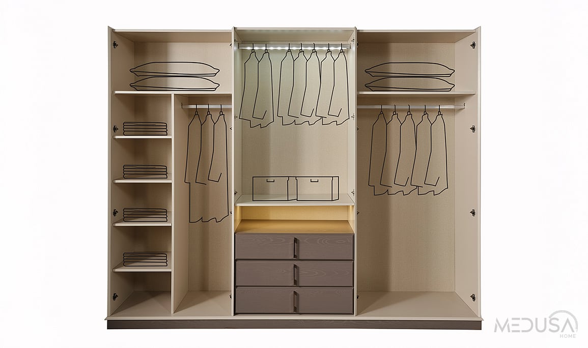 Medusa Home Mobilya - Heritage Krem & Gri Gardırop