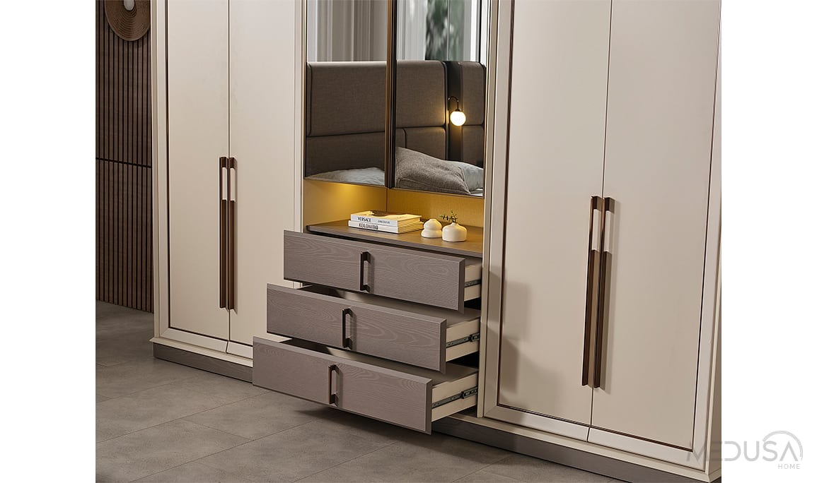 Medusa Home Mobilya - Heritage Krem & Gri Gardırop