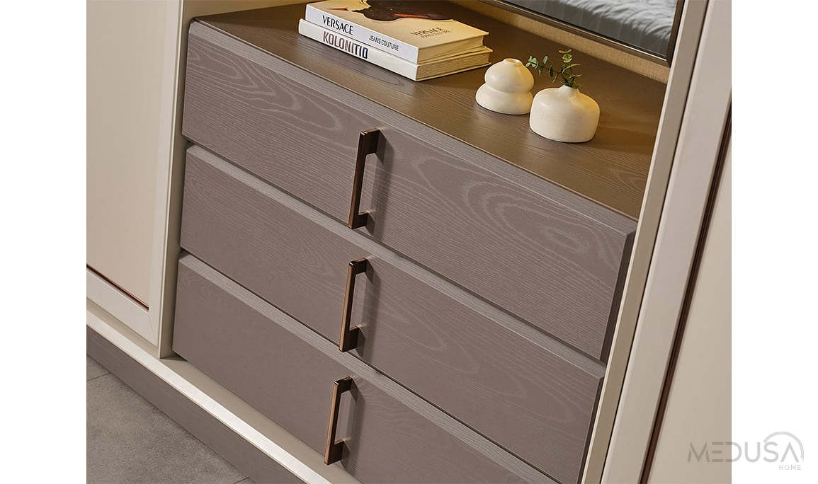 Medusa Home Mobilya - Heritage Krem & Gri Gardırop
