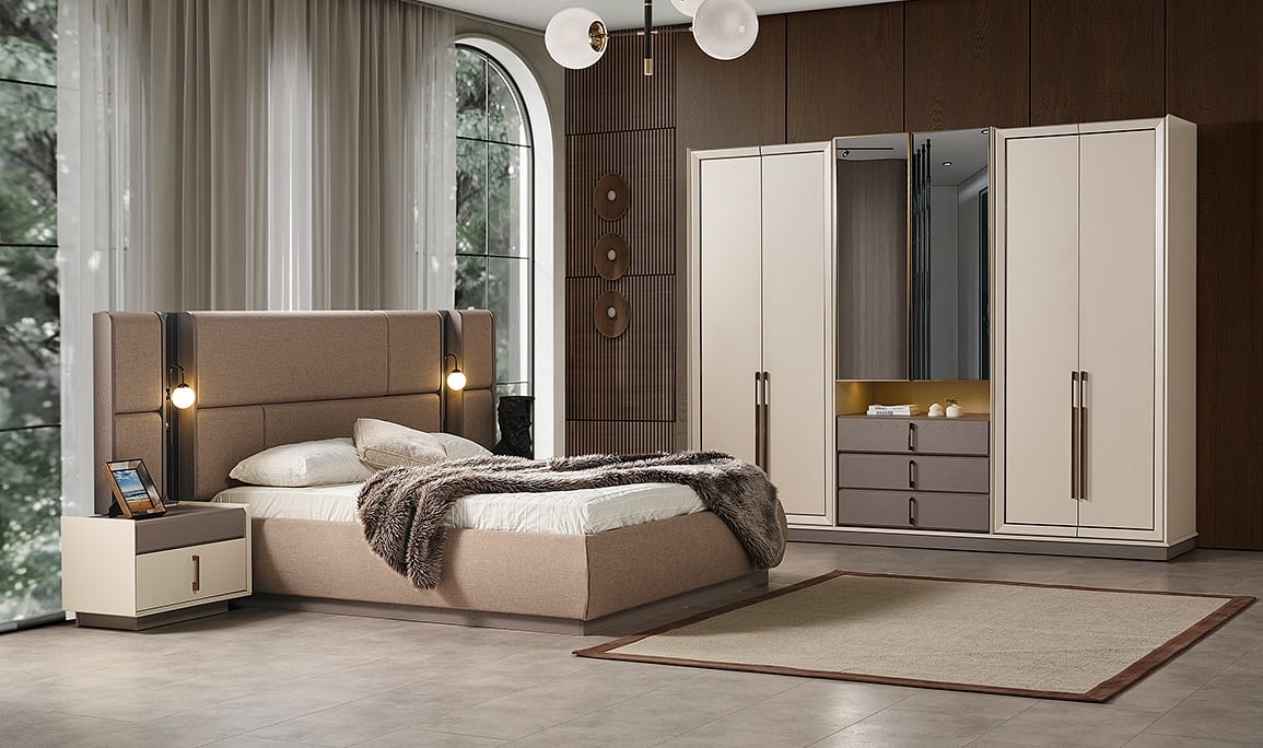Medusa Home Mobilya - Heritage Krem & Gri Yatak Odası