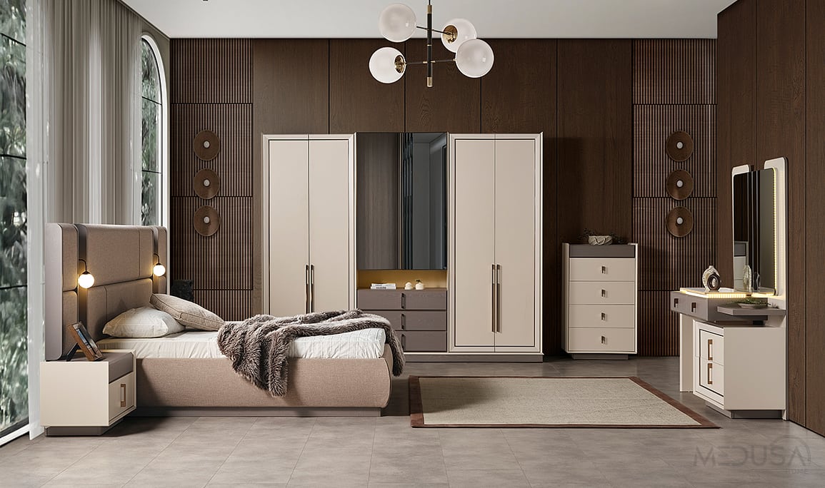 Medusa Home Mobilya - Heritage Krem & Gri Yatak Odası