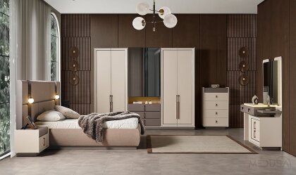Medusa Home Mobilya - Heritage Krem & Gri Yatak Odası