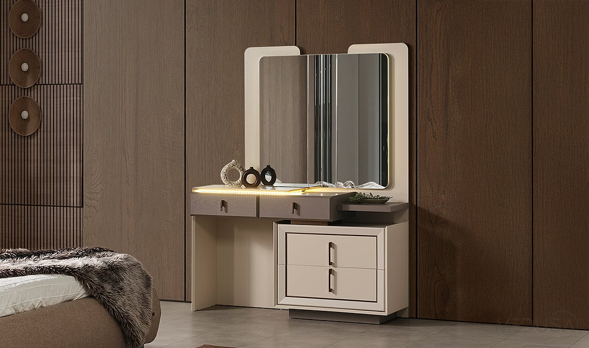 Medusa Home Mobilya - Heritage Krem & Gri Yatak Odası