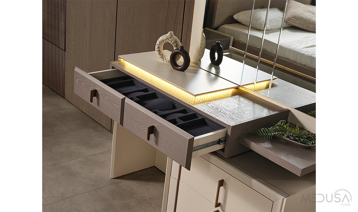 Medusa Home Mobilya - Heritage Krem & Gri Yatak Odası