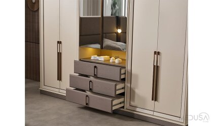 Medusa Home Mobilya - Heritage Krem & Gri Yatak Odası