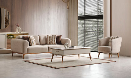 Medusa Home Mobilya - Heritage Krem Üçlü Koltuk