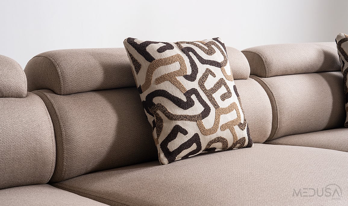 Medusa Home Mobilya - Hisar Kahve Beşli Koltuk - Ahşap Kollu