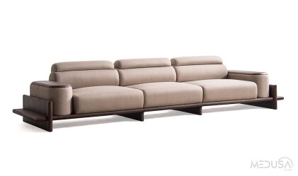 Medusa Home Mobilya - Hisar Kahve Beşli Koltuk - Ahşap Kollu