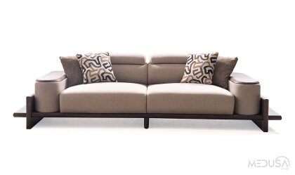 Medusa Home Mobilya - Hisar Kahve Üçlü Koltuk - Ahşap Kollu