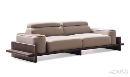 Medusa Home Mobilya - Hisar Kahve Üçlü Koltuk - Ahşap Kollu