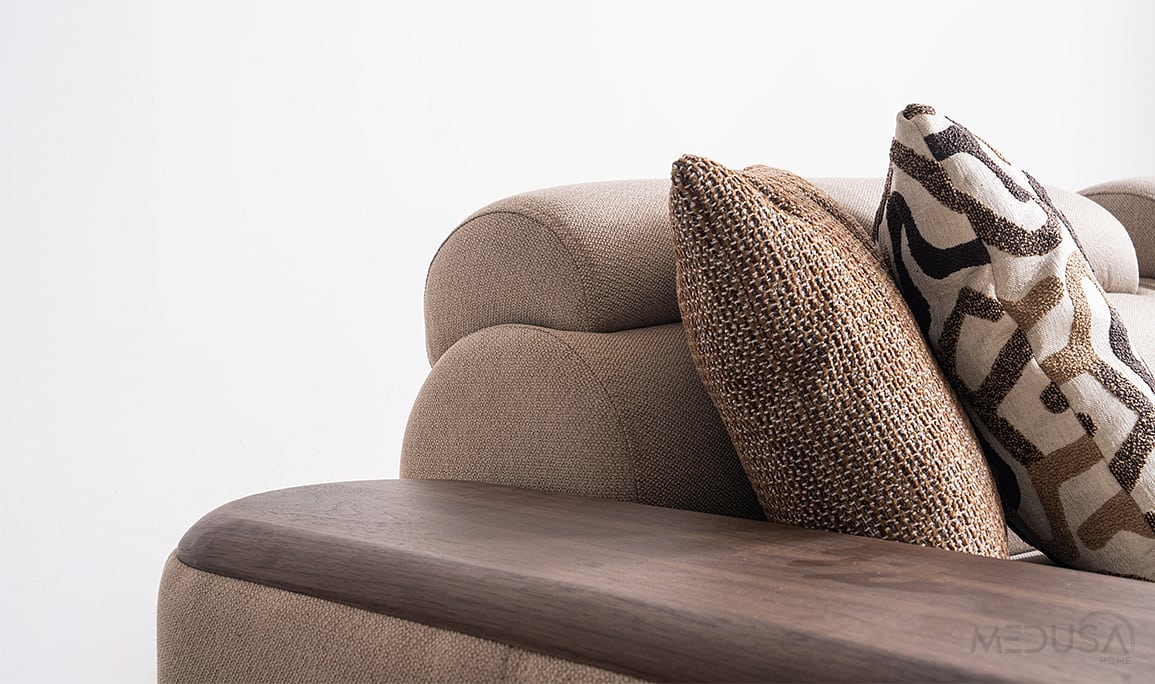 Medusa Home Mobilya - Hisar Kahve Üçlü Koltuk - Ahşap Kollu