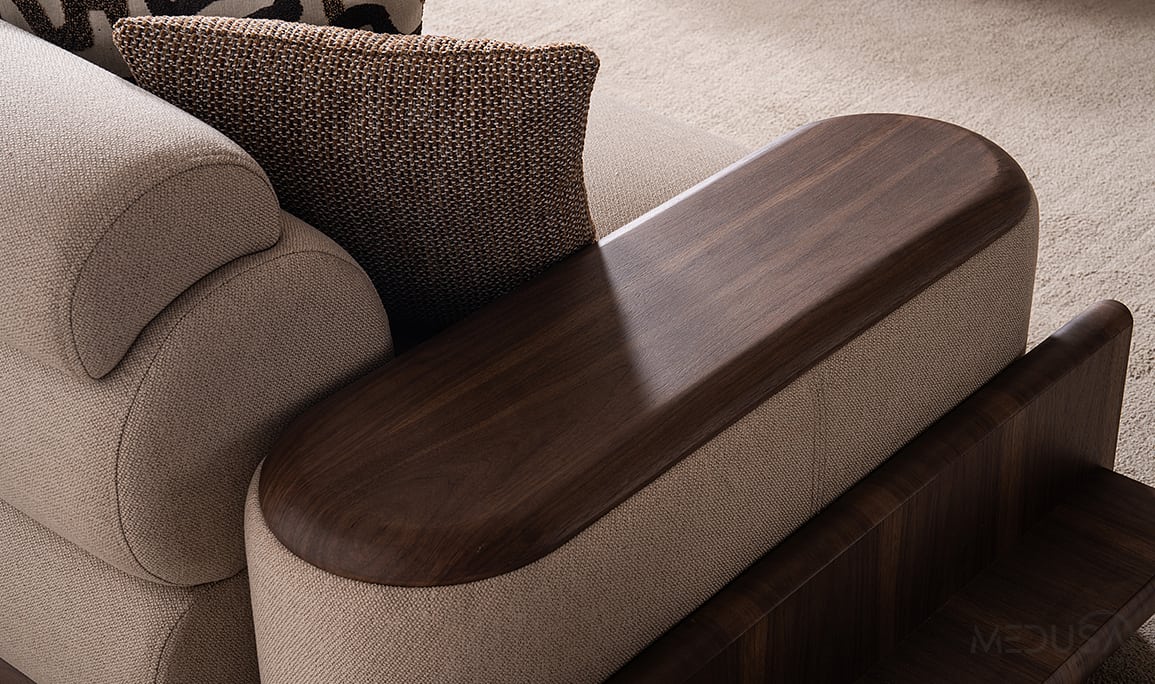 Medusa Home Mobilya - Hisar Kahve Üçlü Koltuk - Ahşap Kollu