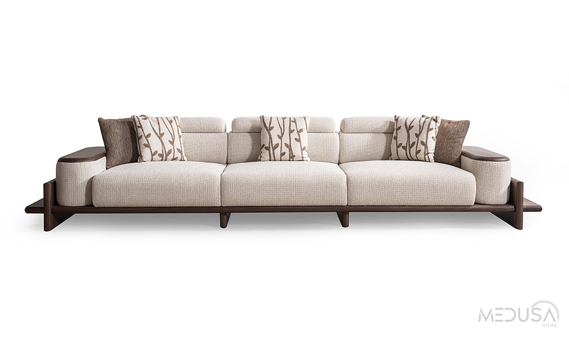 Medusa Home Mobilya - Hisar Krem Beşli Koltuk - Ahşap Kollu