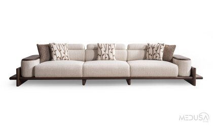Medusa Home Mobilya - Hisar Krem Beşli Koltuk - Ahşap Kollu