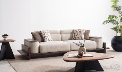 Medusa Home - Hisar Krem Üçlü Koltuk - Ahşap Kollu Medusa Home - Hisar Krem Üçlü Koltuk - Ahşap Kollu