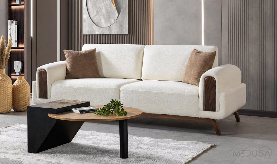 Medusa Home Mobilya - Huma Beyaz Üçlü Koltuk