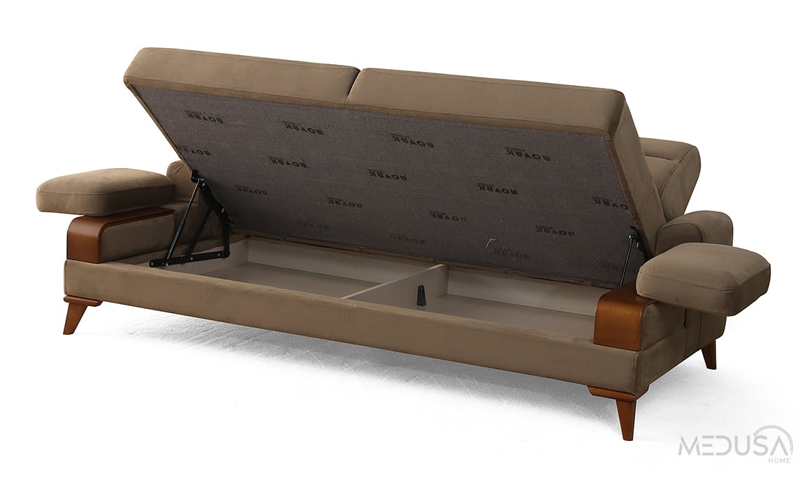 Medusa Home Mobilya - İlva Sandıklı Kahve Üçlü Koltuk