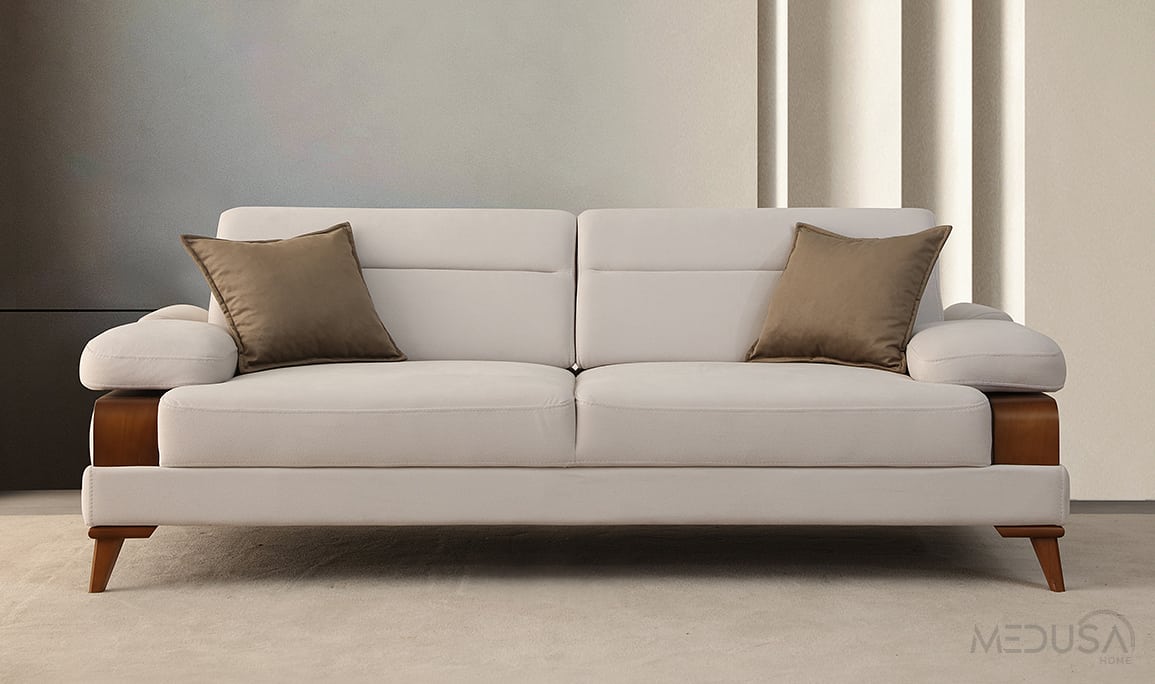 Medusa Home Mobilya - İlva Sandıklı Krem Üçlü Koltuk